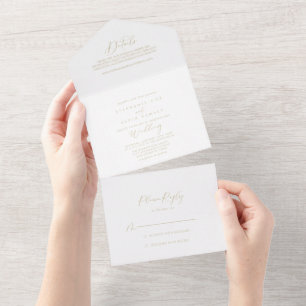 Invitation Tout En Un Gold Idyllic Stylish Mariage de calligraphie