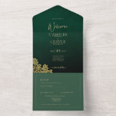 Invitation Tout En Un Gold Lace Emerald Green All-in-1 Wedding Invitatio (À l'intérieur)