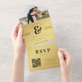 Invitation Tout En Un Gold Modern Photo & Ampersand Mariage QR Code (Déchirure)