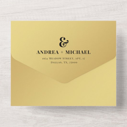 Invitation Tout En Un Gold Modern Photo & Ampersand Mariage QR Code (Verso)