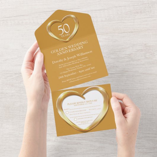 Invitation Tout En Un Golden wedding anniversary 50 years party event (Déchirure)