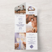 Invitation Tout En Un Gondola Monogram Crest 3 Photo QR Code Blu Mariage (À l'intérieur)