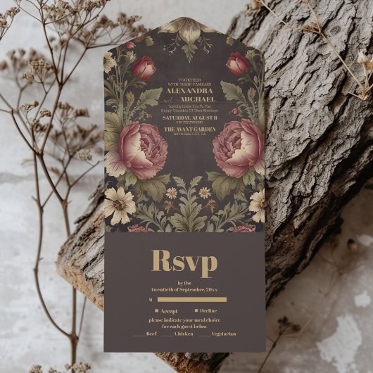 Invitation Tout En Un Goth Floral Mariage victorien