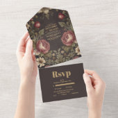Invitation Tout En Un Goth Floral Mariage victorien (Déchirure)