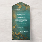 Invitation Tout En Un Goth Floral Turquoise Et Or (À l'intérieur)