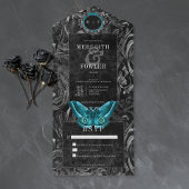 Invitation Tout En Un Gothic Black Teal Filigree Moth No Dinner Wedding