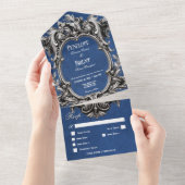 Invitation Tout En Un Gothique Blue Moody Victorian Frame Diner (Déchirure)