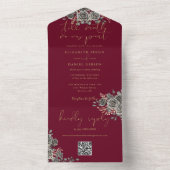Invitation Tout En Un Gothique Bourgogne Et Rose Or QR Code Mariage (À l'intérieur)