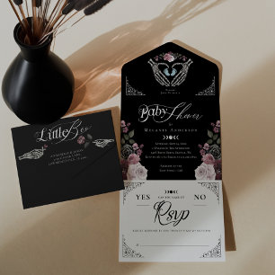 Invitation Tout En Un Gothique Floral Squelette Main Coeur Bébé Garçon D