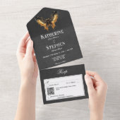 Invitation Tout En Un Gothique Gold & Black Moth Moody QR Code (Déchirure)