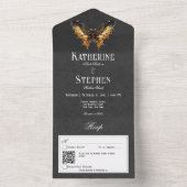 Invitation Tout En Un Gothique Gold & Black Moth Moody QR Code (À l'intérieur)