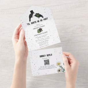 Invitation Tout En Un Gothique Halloween noir Rose Corbeaux Mariage