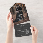 Invitation Tout En Un Gothique Moody Black Elegant Photo QR Code (Déchirure)