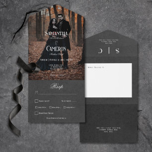Invitation Tout En Un Gothique Moody Noir élégant dîner photo