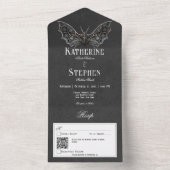 Invitation Tout En Un Gothique Moth Moody noir & blanc QR Code (À l'intérieur)
