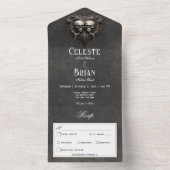 Invitation Tout En Un Gothique Noir & Blanc Skuls & Coeur Dîner (À l'intérieur)
