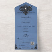 Invitation Tout En Un Gothique noir et bleu Halloween Filigree QR Code (À l'intérieur)
