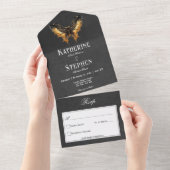 Invitation Tout En Un Gothique Noir & Or Moth Moody No Dinner (Déchirure)