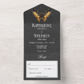 Invitation Tout En Un Gothique Noir & Or Moth Moody No Dinner (À l'intérieur)