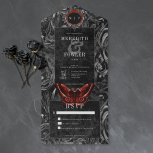 Invitation Tout En Un Gothique Noir Rouge Filigrane Papillon de Nuit San