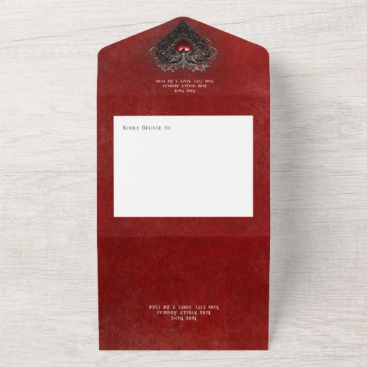 Invitation Tout En Un Gothique Noir & Rouge Filigree Coeur Dîner Rouge (Dehors)