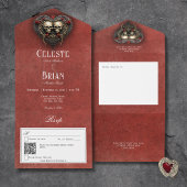 Invitation Tout En Un Gothique Noir & Rouge Skuls & Coeur Rouge QR Code