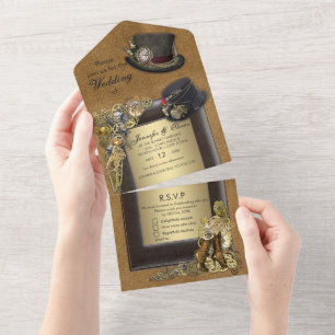 Invitation Tout En Un Gothique Steampunk & Suede tout en un mariage Invi