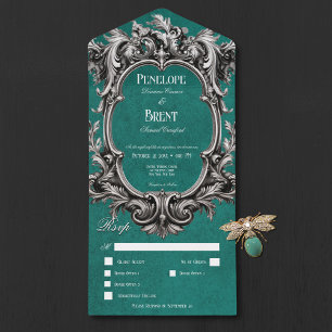 Invitation Tout En Un Gothique Turquoise Moody Victorian Frame Dîner