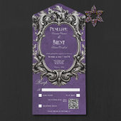Invitation Tout En Un Gothique violet Moody Victorian Frame QR Code