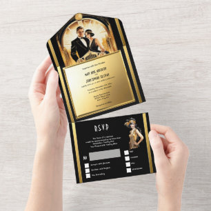 Invitation Tout En Un Grandes portes du mariage rugissant des années vin