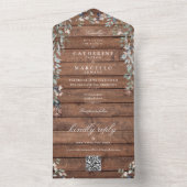 Invitation Tout En Un Grange rustique Bois Floral Verdure QR Code Mariag (À l'intérieur)