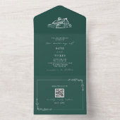 Invitation Tout En Un Grange Rustique Mariage de ferme Emerald QR (À l'intérieur)
