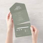 Invitation Tout En Un Grange Rustique Sage Vert Mariage RSVP (Déchirure)