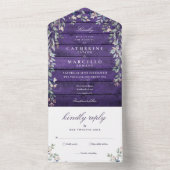 Invitation Tout En Un Grange violette Bois Floral Verdure Cascade Mariag (À l'intérieur)