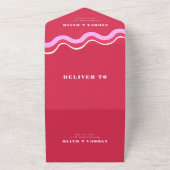 Invitation Tout En Un Gras Retro Waves rose et rouge Code QR Mariage RSV (Dehors)