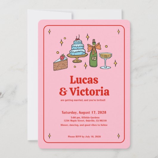 Invitation Tout en un Gras rouge et rose blanc QR Code (Devant)