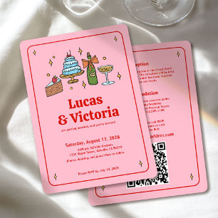 Invitation Tout en un Gras rouge et rose blanc QR Code