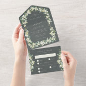 Invitation Tout En Un Gray Green Snowberry+Eucalyptus Mariage d'hiver (Déchirure)