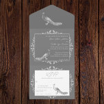 Invitation Tout En Un Gray Peacock s'épanouit<br><div class="desc">Invités d'Invitations à votre prochain mariage avec une Invitation de mariage Gray Peacock Flourish All in One. Le design Invitation est orné d'un élégant paon orné de fioritures avec une carte de réponse perforée. Personnalisez avec les noms du marié et de la mariée ainsi que la date et l'emplacement du...</div>