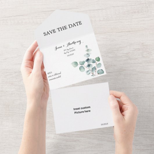 Invitation Tout En Un Green Elegant Flat Enregistrer La Date (Déchirure)