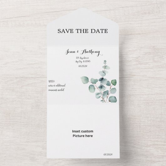 Invitation Tout En Un Green Elegant Flat Enregistrer La Date (À l'intérieur)