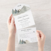 Invitation Tout En Un Green & Grey Forest Mountain Rustic Nature Mariage (Déchirure)