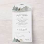 Invitation Tout En Un Green & Grey Forest Mountain Rustic Nature Mariage (À l'intérieur)
