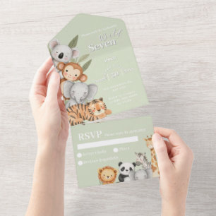 Invitation Tout En Un Green Tropical Jungle Anniversaire Douche Animaux