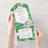 Invitation Tout En Un Green Tropical Monstera Palm Feuille Mariage (Déchirure)