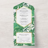 Invitation Tout En Un Green Tropical Monstera Palm Feuille Mariage (À l'intérieur)