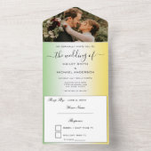 Invitation Tout En Un Green White & Gold Jamaïque Modern Photo Mariage (À l'intérieur)