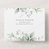 Invitation Tout En Un Greenery, Eucalyptus Leaves, Boho, Baptism (Verso)