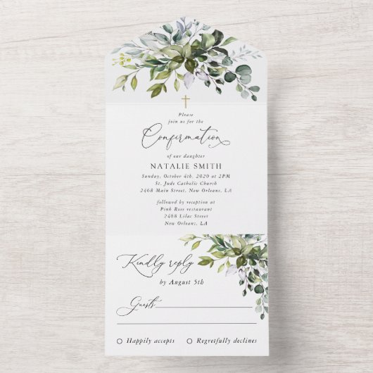 Invitation Tout En Un Greenery, Eucalyptus Leaves, Boho, Confirmation (À l'intérieur)