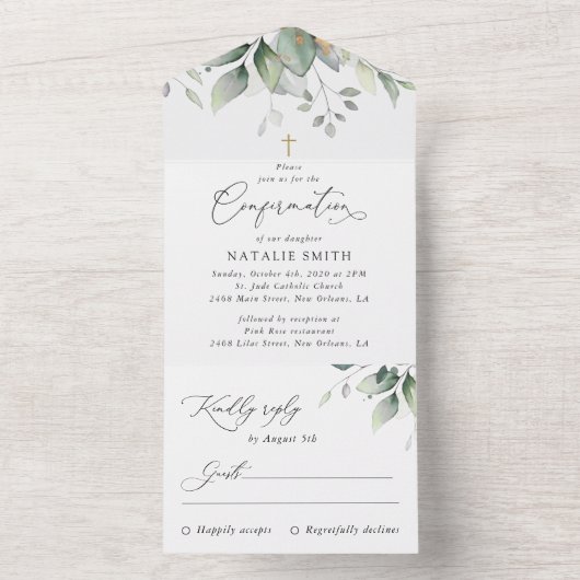 Invitation Tout En Un Greenery, Eucalyptus Leaves, Boho, Confirmation (À l'intérieur)
